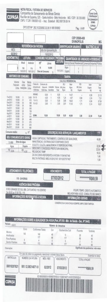 Prefeitura de Divinópolis simula conta da COPASA com o aumento da taxa de esgoto – Inclui e exclui (jogada de marketing que acaba depois das eleições) conta agua
